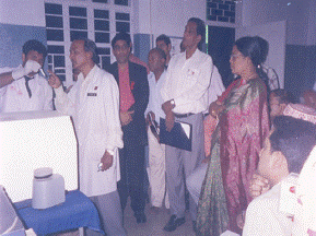 Demonstration of CD4 counting and HIV testing during a training program at JAYAPRABHA BLOOD BANK, Patna